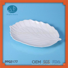 Weiße keramische Nahrungsmittelplatte, Blattformplatte für Verkauf, Blattplatte, Areca Blatt-Platten